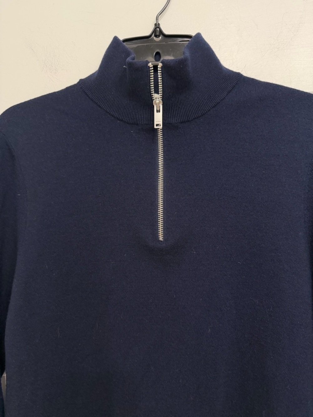 Sandro Women's Navy Half Zip Wool Pullover Sweater 36320 - Picture 6 of 12